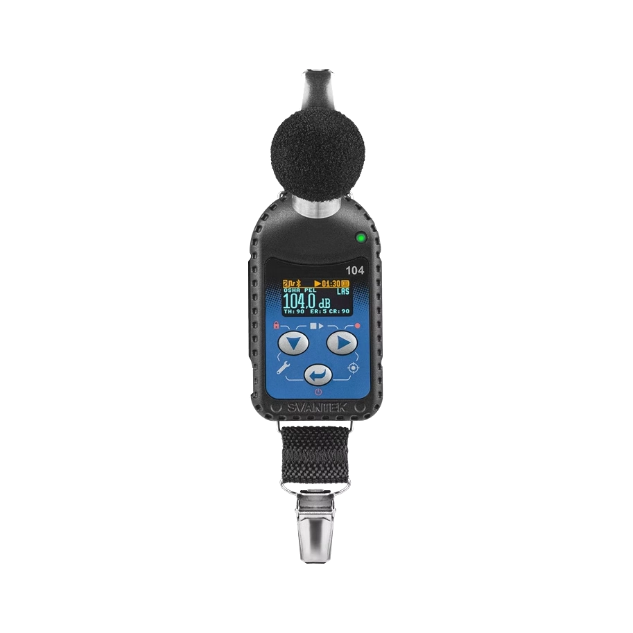 Svantek SV 104A Personal Noise Dosimeter with digital display on a white background
