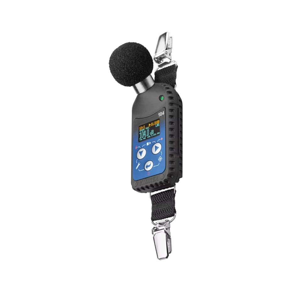 Svantek SV 104A Personal Noise Dosimeter with microphone on a white background