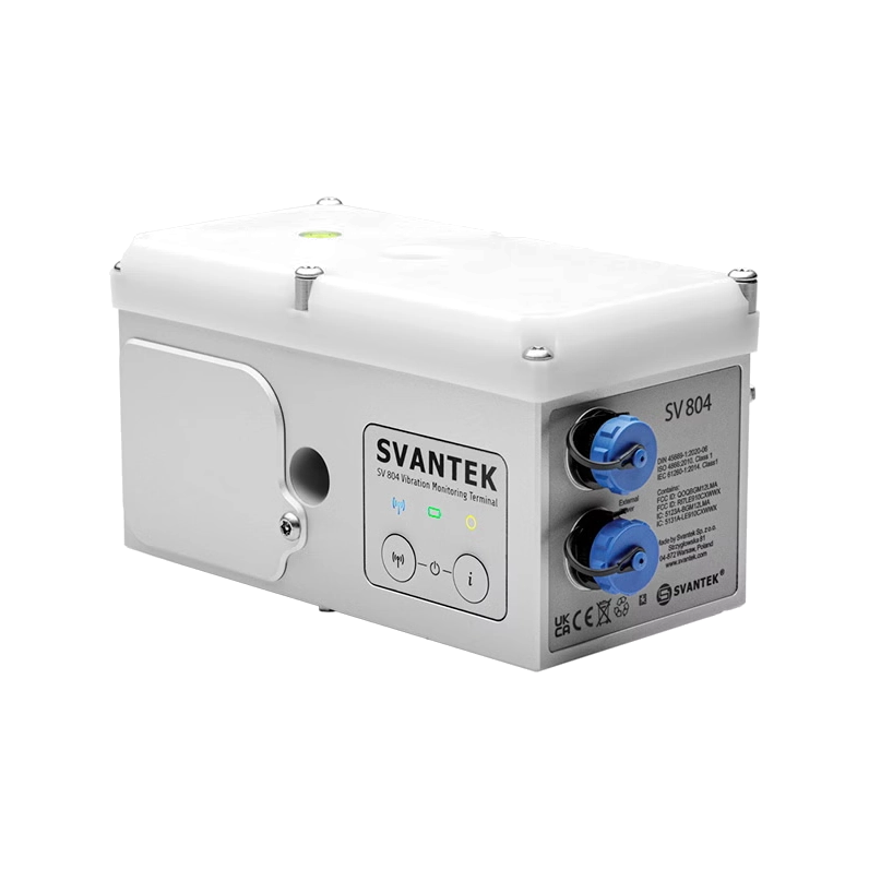 Svantek SV 804 Wireless Triaxial Vibration Monitor on a white background