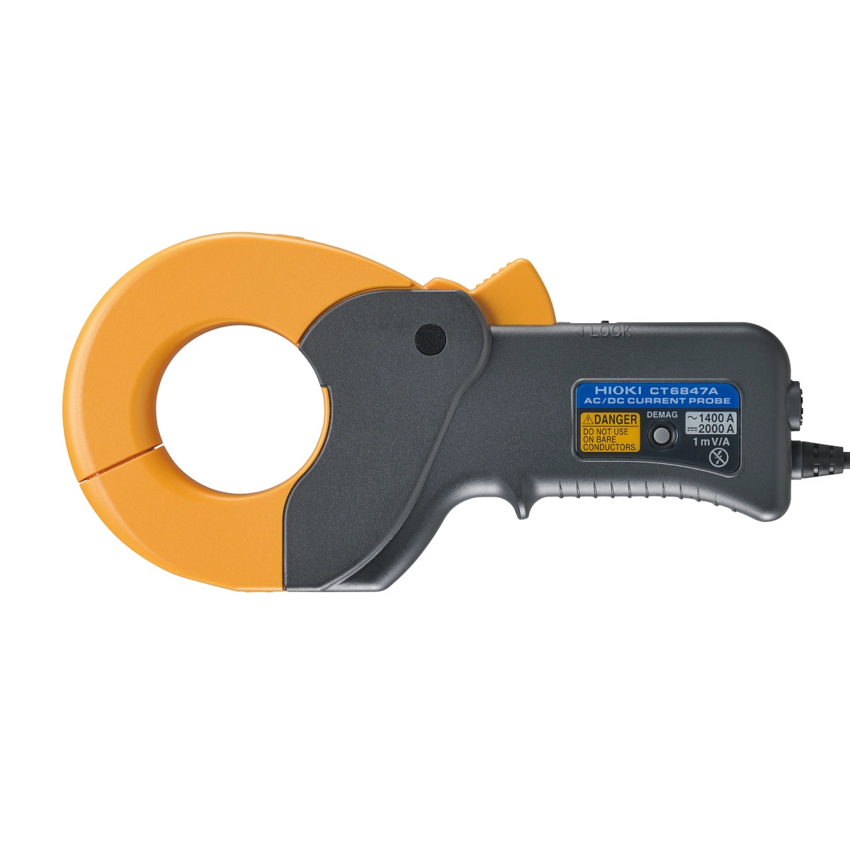 Electrical clamp meter with orange and grey body on a white background Hioki CT6847A AC/DC Current Probe