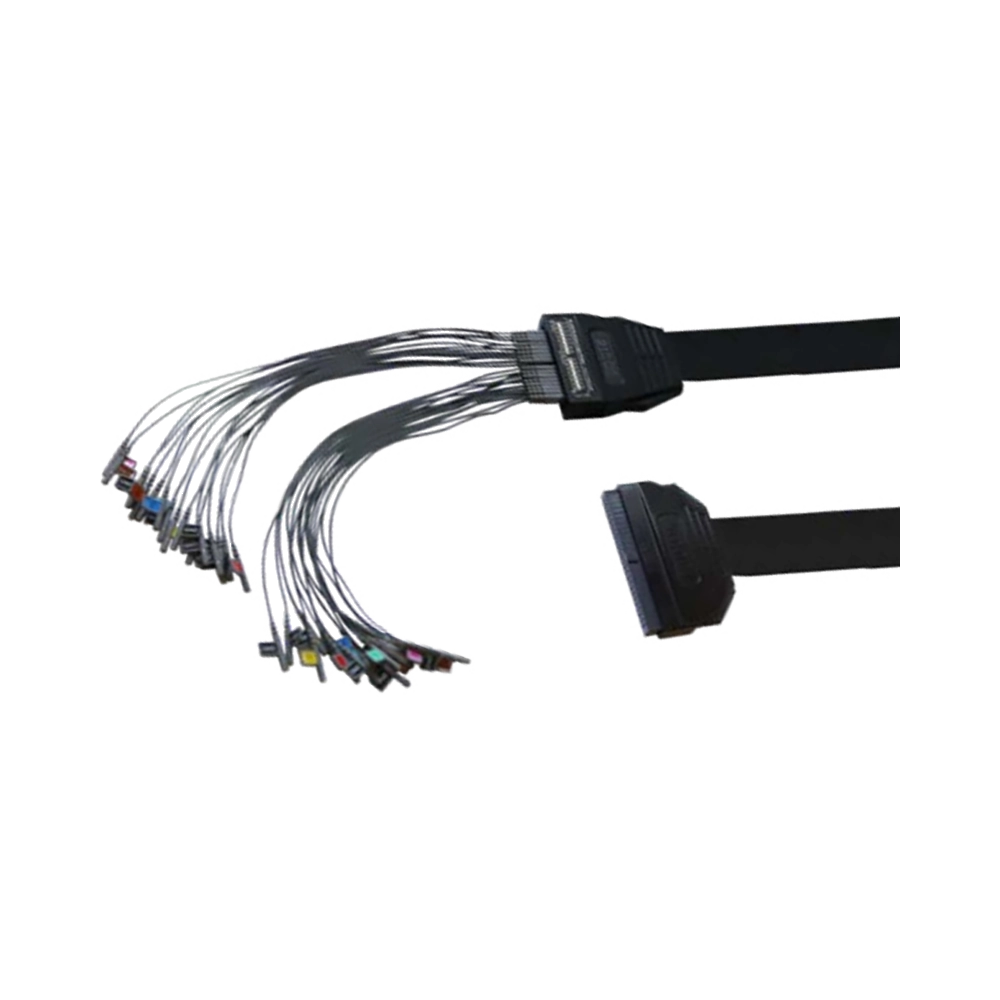 Wiring harness with multiple colored wires on a white background