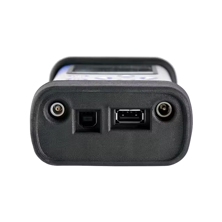Back view of a Svantek SVAN 958A Four Channel Sound & Vibration Meter with ports on a white background