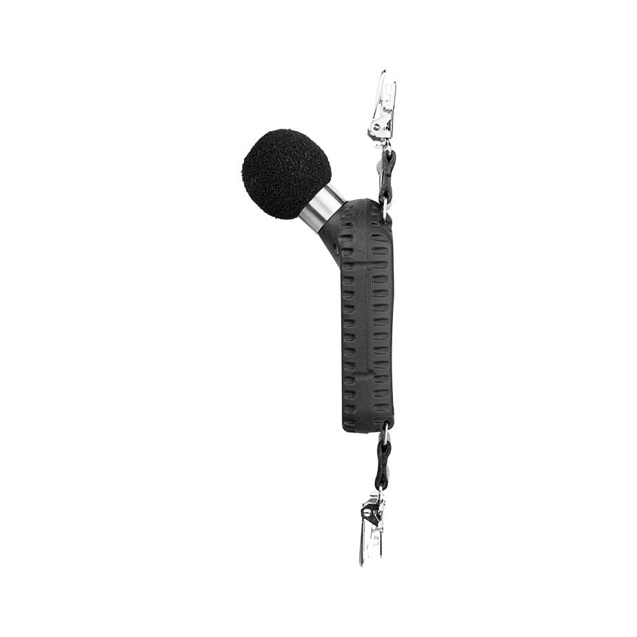 Black and silver Svantek SV 104BIS with a lanyard on a white background