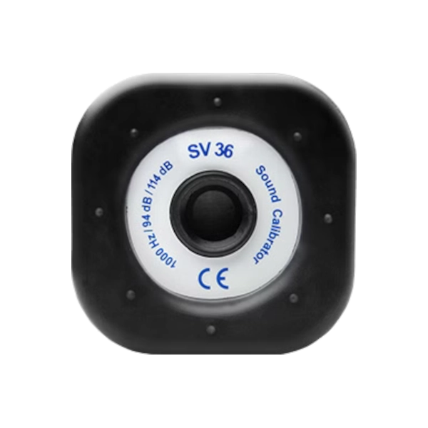Black sound calibration device with 'SV 36' branding on a white background