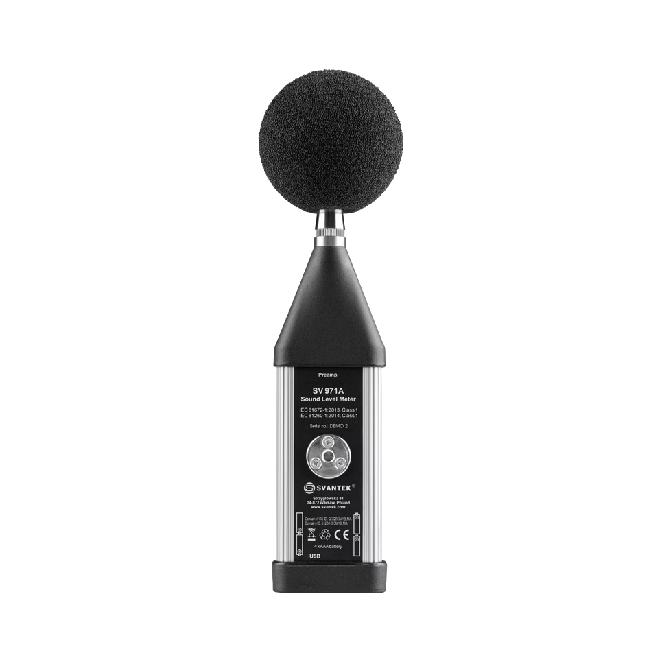 Sound level meter with a black foam cover on a white background